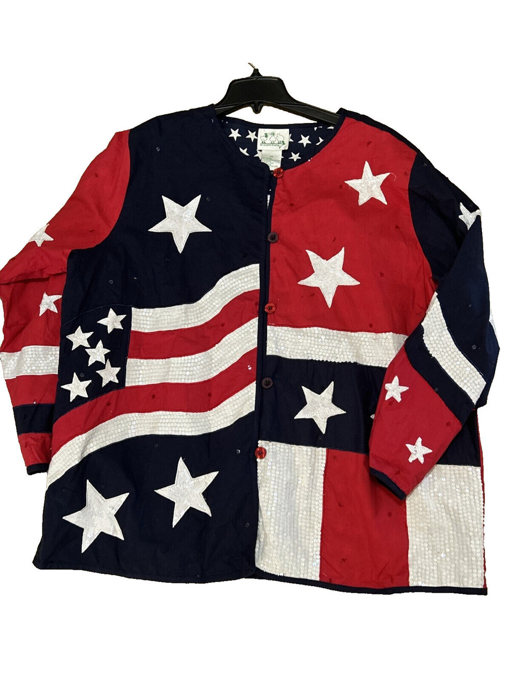 Quaker Factory Size 2XL NEW Patriotic Jacket Button Front Sequin Stars
